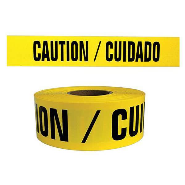 Zoro Select Barricade Tape, Caution/Cuidado, Yellow, 3 in Wide x 1,000 ft Length, Polyethylene, 4 mil - BT066