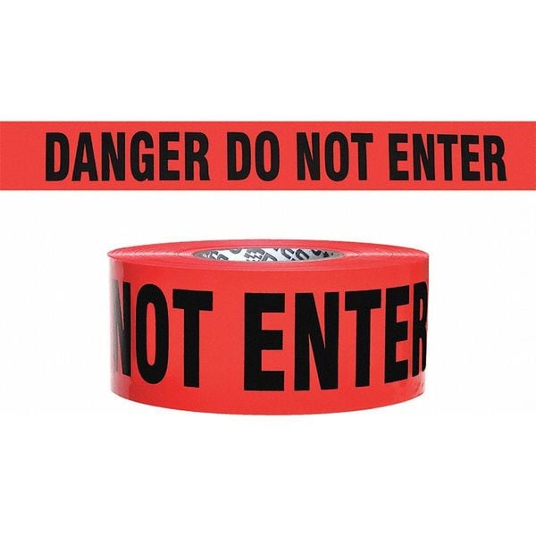 Zoro Select Barricade Tape, Danger Do Not Enter, Red, 3 in Wide x 500 ft Length, Polyethylene, 4 mil - B354R10-200