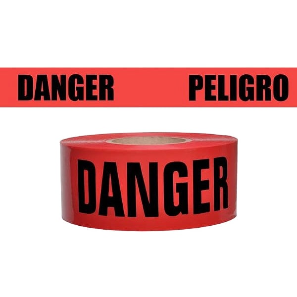 Zoro Select Barricade Tape, Danger/Peligro, Red, 3 in Wide x 1,000 ft Length, Polyethylene, 2 mil - SB3102R174-200