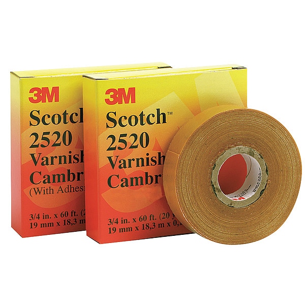 3M Varnished Cotton Cambric Electrical Tape 2520, Scotch, 3/4 in W x 108 ft L, 8 mil, Yellow, 1 Pack - 2520-3/4X36YD