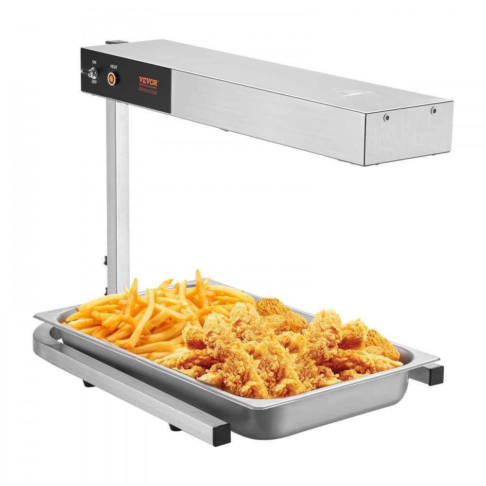 VEVOR French Fry Food Warmer, 750W Commercial Strip Food Heating Lamp, Electric Stainless Steel Warming Light Dump Station, Countertop 104-122°F Fries Warmer for Chip Buffet Kitchen Restaurant, Silver - DLWSTBWT500WVV8CWV1