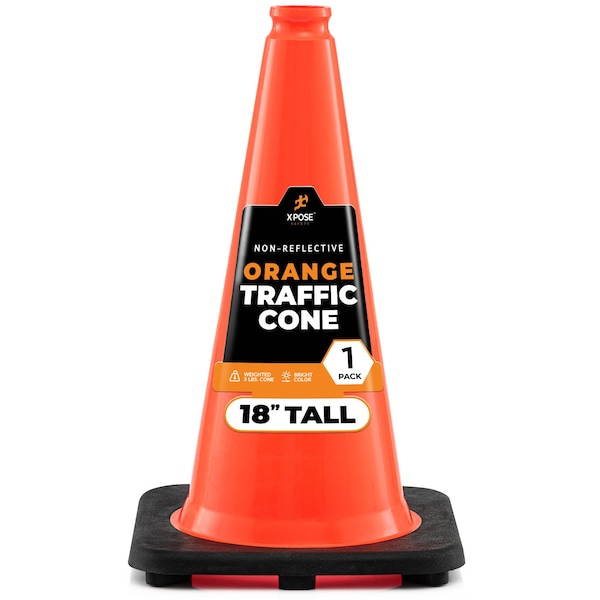 Xpose Safety Traffic Cone, PVC, 18" Height, Orange - OTC18-1-X