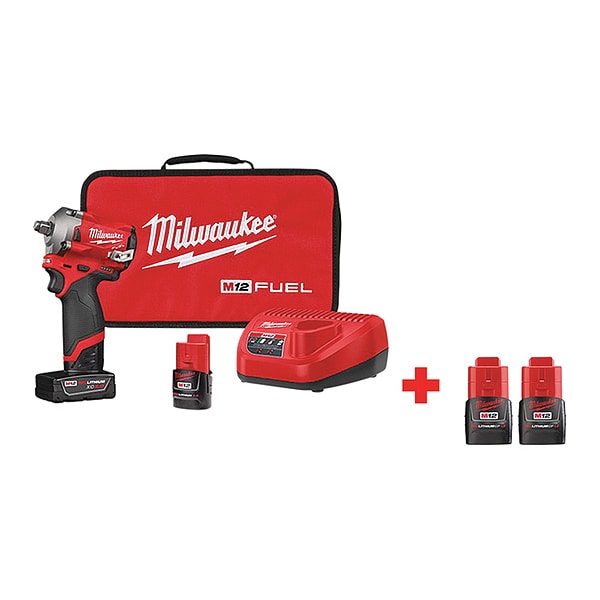 Milwaukee Tool M12 FUEL(TM) 12.0 1/2" Cordless Impact Wrench Kit, Case - 2555-22, 48-11-2411