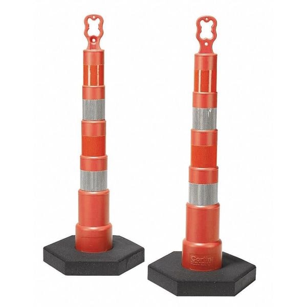 Zoro Select Trim Line Channelizer, HDPE, High-Intensity Prismatic, 49 in Height, 8" Length, 4 lb, Orange - 03-750-64HI