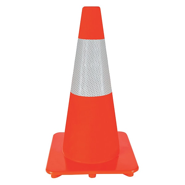 Zoro Select Traffic Cone, Slim Shape, PVC, 18 in H, Orange, One Reflective Stripe - 6FGZ4