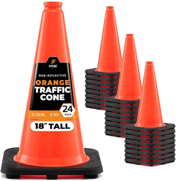 Xpose Safety Traffic Cone, PVC, 18" Height, Orange - OTC18-24-X