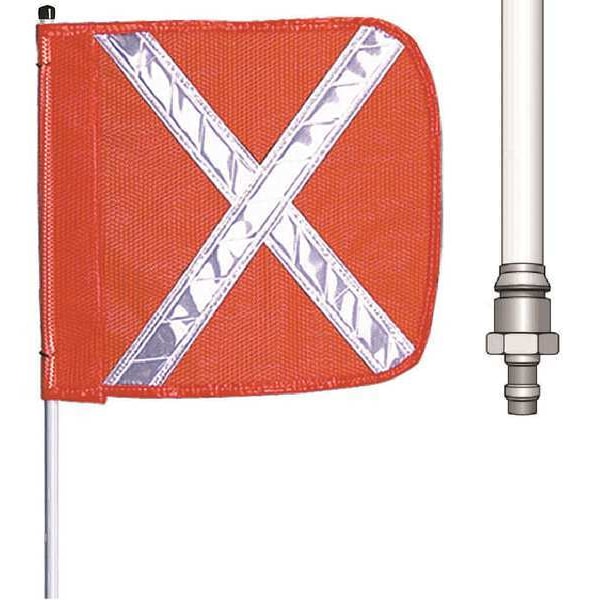 Checkers Warning Whip with Reflective X Flag, White Whip, Orange Flag, Fiber Glass, Debris Cap - FS6X-QD-O
