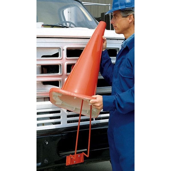 Zoro Select Vertical Mount Cone Holder, Carbon Steel, 22 in Height, 6 7/8 in Length, 2.25 lb, Silver - TCH10V