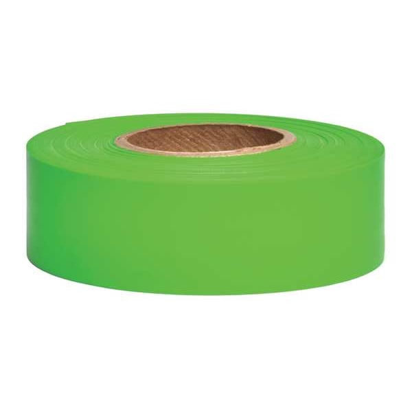Zoro Select Flagging Tape, No Legend, Fluorescent Green, 1 3/16 in Wide x 150 ft Length, Vinyl, 4.5 mil - TFGG-200