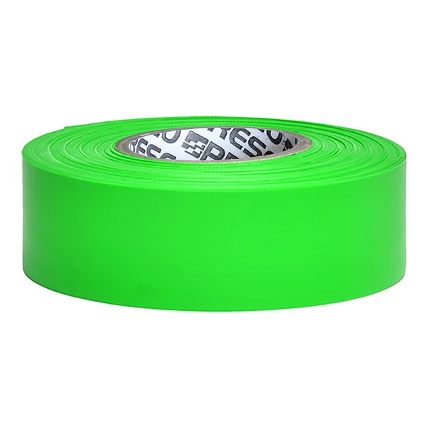 Zoro Select Flagging Tape, No Legend, Fluorescent Green, 1 3/16 in Wide x 150 ft Length, Vinyl, 4.5 mil - TFGG-200