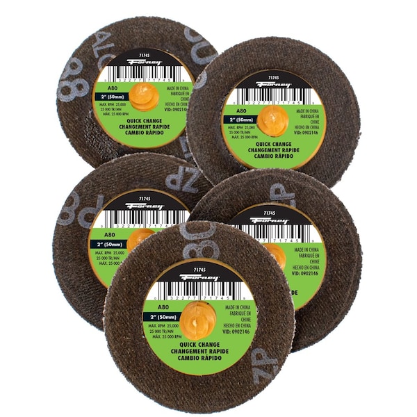 Forney Quick Change Sanding Disc, 80 Grit, 2 in 5-pack of Forney 71745 - 71602