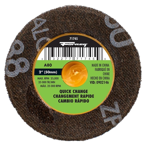 Forney Quick Change Sanding Disc, 80 Grit, 2 in 5-pack of Forney 71745 - 71602