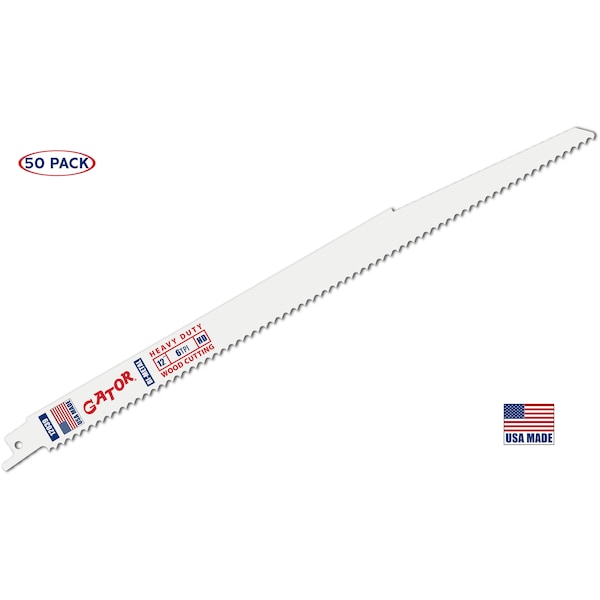 Gator Reciprocating Saw Blade 12 in. x 3/4 in. x 6tpi #12039, Heavy Duty Wood Cutting, 50PK - 12039