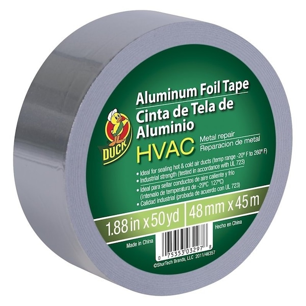 Duck Brand Foil Tape, 50 yd L, 188 in W, Silver - 240225