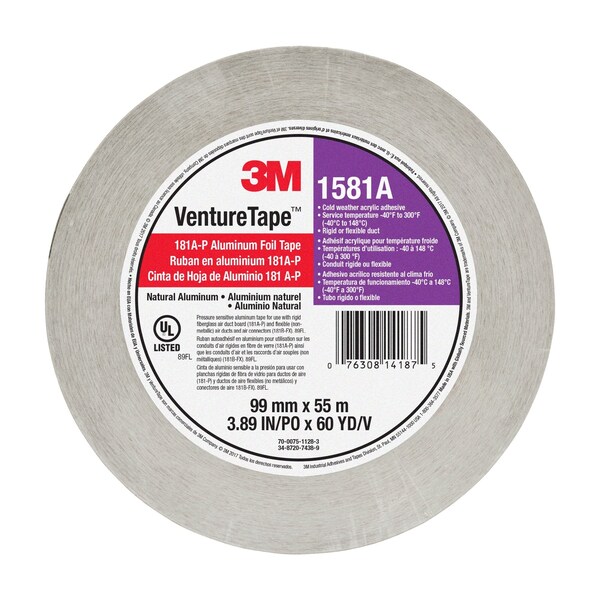 3M VentureTape UL181A-P Foil Tape, 3 IN x 60 Yards, 1581-G076 - 7100043929