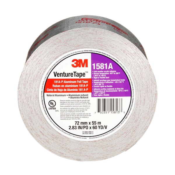 3M VentureTape UL181A-P Foil Tape, 3 IN x 60 Yards, 1581-G076 - 7100043929