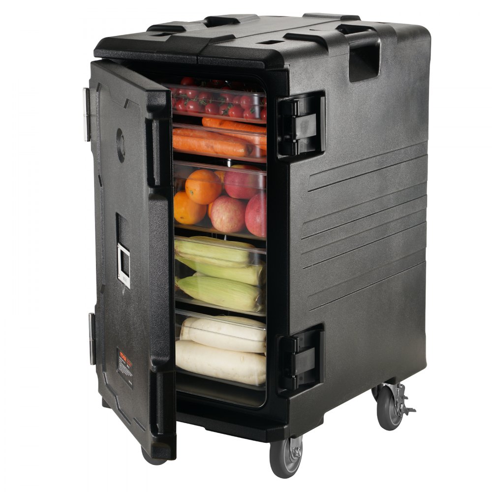 VEVOR Insulated Food Pan Carrier, 109 Qt Hot Box for Catering, LLDPE Food Box Carrier w/Double Buckles, Front Loading Food Warmer w/Handles, End Loader w/Wheels for Restaurant, Canteen, etc. Black - SPBW120-A120LNMK6V0