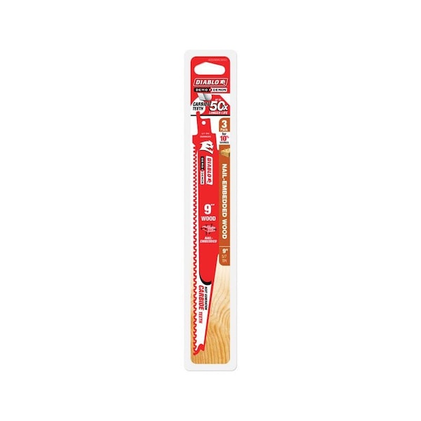 Diablo Demo Demon 9 in. Carbide Reciprocating Saw Blade 5/7 TPI 3 pk - DS0906CWS3