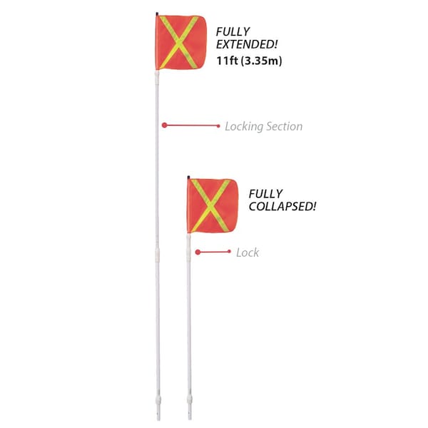 Safetywhips Warning Whip Telescoping Whip with Flag, White Whip, Orange Flag, Yellow Reflective X, 79 Length - TW11D-X