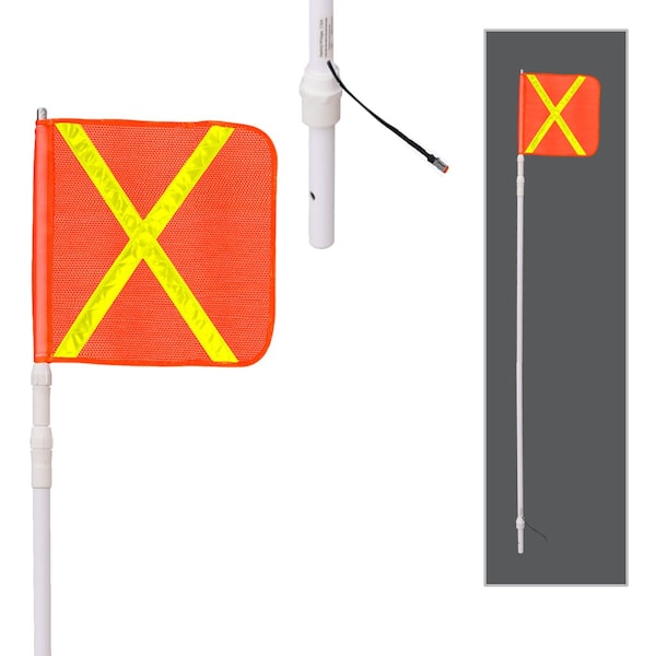 Safetywhips Warning Whip Telescoping Whip with Flag, White Whip, Orange Flag, Yellow Reflective X, 79 Length - TW11D-X