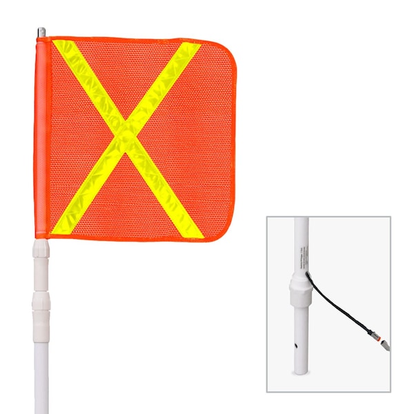 Safetywhips Warning Whip Telescoping Whip with Flag, White Whip, Orange Flag, Yellow Reflective X, 79 Length - TW11D-X