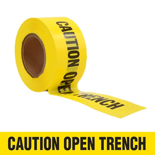 Wod Tape Barricade Tape, Black and Yellow, 3 inch Wide x Polyethylene, 3 mil - WOD BRC-COT-03000-8-1000-BY