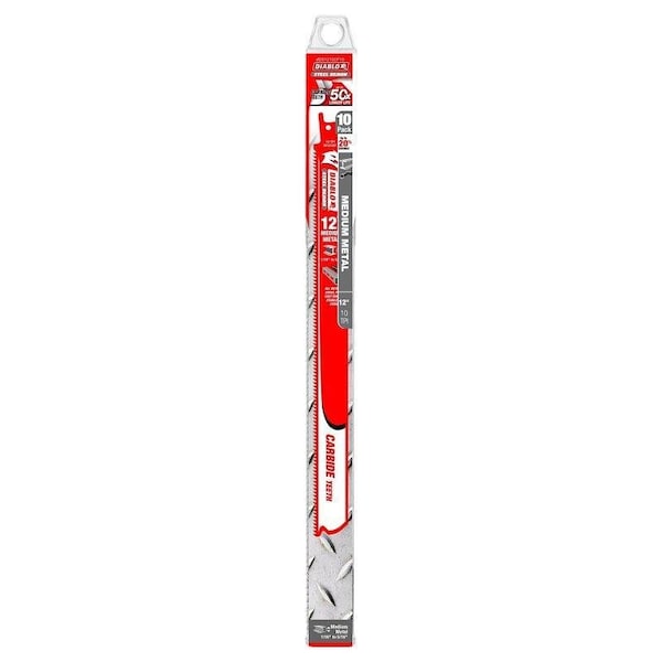 Diablo Steel Demon Reciprocating Saw Blade, 12 in L, 10 TPI, Carbide Cutting Edge - DS1210CF10
