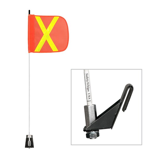 Safetywhips Warning Whip Light Duty Whip with Flag, White Whip, Orange Flag, Yellow Reflective X, 36 Length - LWW03-SXY