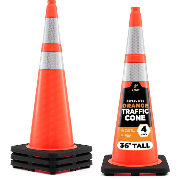 Xpose Safety Traffic Cone, PVC, 36" Height, Orange - OTC36-64-4-X-S