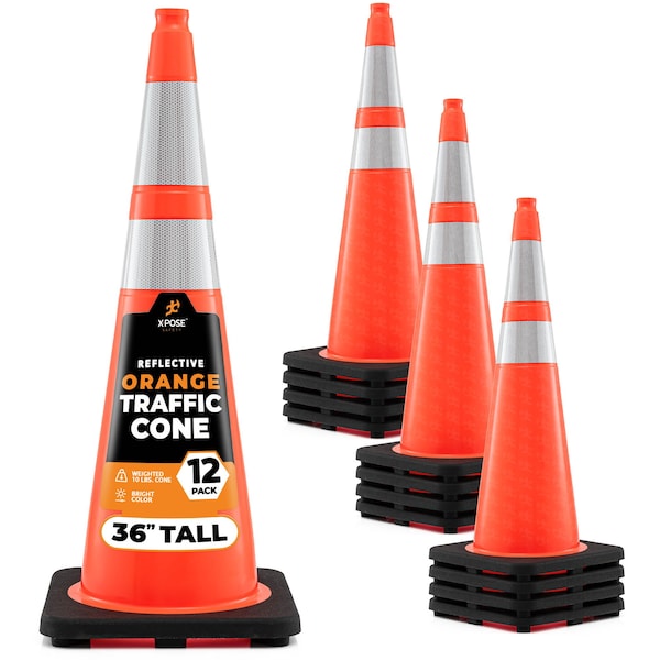 Xpose Safety Traffic Cone, PVC, 36" Height, Orange - OTC36-64-12-X