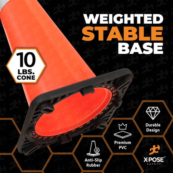 Xpose Safety Traffic Cone, PVC, 36" Height, Orange - OTC36-64-12-X