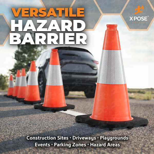 Xpose Safety Traffic Cone, PVC, 18" Height, Orange - OTC18-6-4-X-S