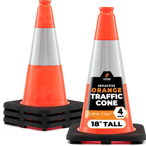 Xpose Safety Traffic Cone, PVC, 18" Height, Orange - OTC18-6-4-X-S