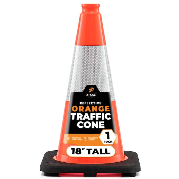 Xpose Safety Traffic Cone, PVC, 18" Height, Orange - OTC18-6-1-X