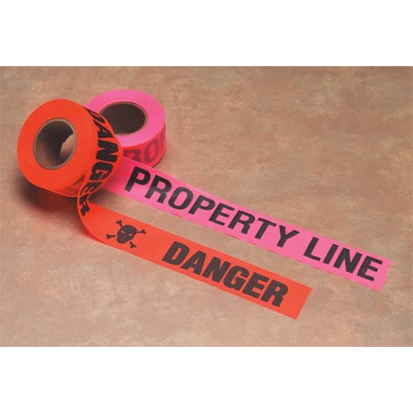 Zoro Select Flagging Tape, Skull & Crossbones Danger, Fluorescent Orange, 1 1/2 in Wide x 150 ft Length, Vinyl - CUOGBK179-200