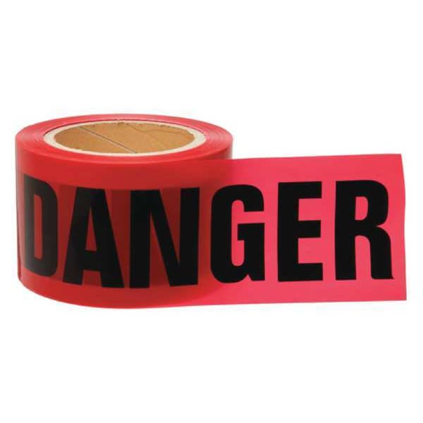 Zoro Select Barricade Tape, Danger, Red, 3 in Wide x 200 ft Length, Polyethylene, 3 mil - 15Y412