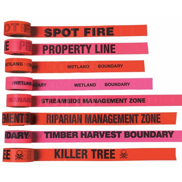 Zoro Select Flagging Tape, Timber Harvest Boundary, Fluorescent Pink, 1 1/2 in Wide x 150 ft Length, Vinyl - CUPGBK55-200