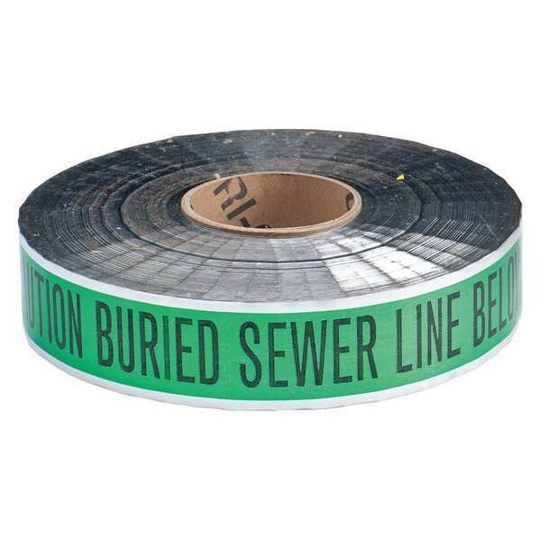Zoro Select Underground Marking Tape, Caution Buried Sewer Line Below, Green, 2 in Wide x 1,000 ft Length - 91604