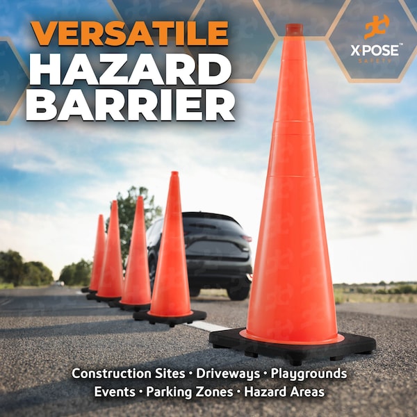 Xpose Safety Traffic Cone, PVC, 36" Height, Orange - OTC36-4-X-S