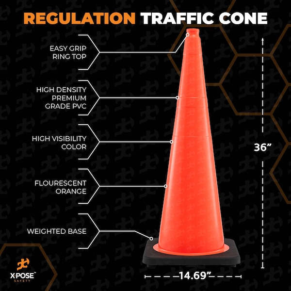 Xpose Safety Traffic Cone, PVC, 36" Height, Orange - OTC36-4-X-S