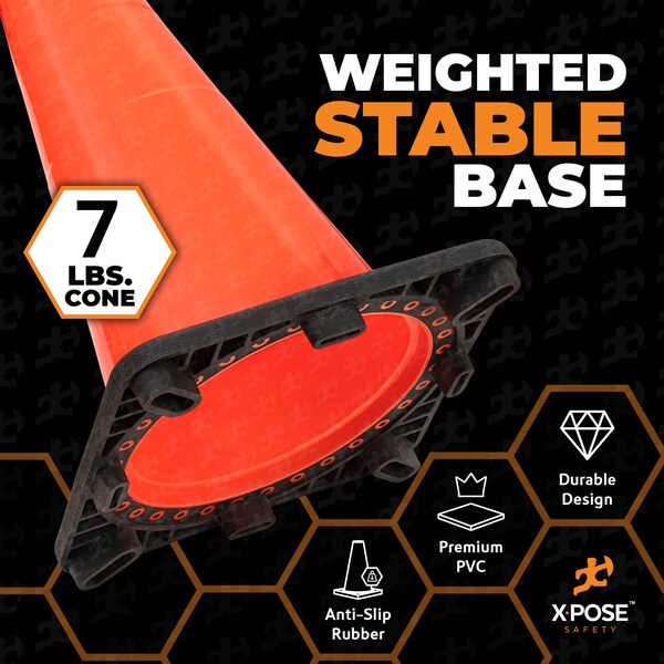Xpose Safety Traffic Cone, PVC, 28" Height, Orange - OTC28-4-X-S