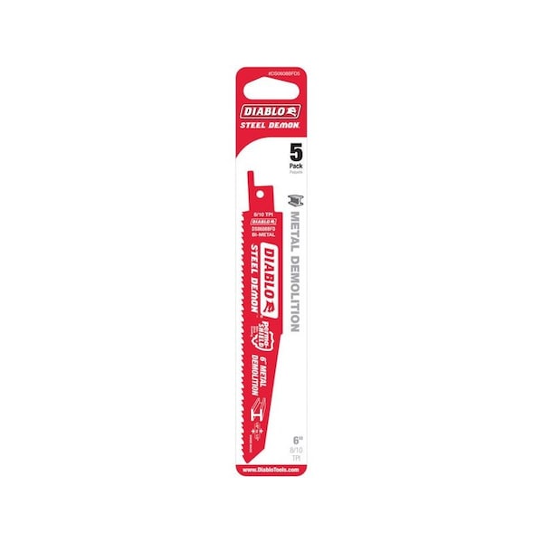 Diablo 6 in. Bi-Metal Reciprocating Saw Blade 8/10 TPI 5 pc - DS0608BFD5