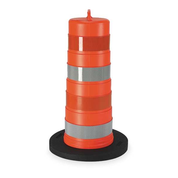Zoro Select Traffic Barrel, High-Density Polyethylene, 44 1/4 in Height, 17-1/2" Length, 8 lb, Orange/White - 03-755
