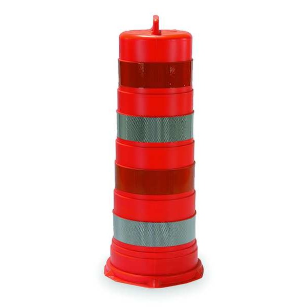 Zoro Select Traffic Barrel, High-Density Polyethylene, 44 1/4 in Height, 17-1/2" Length, 8 lb, Orange/White - 03-755