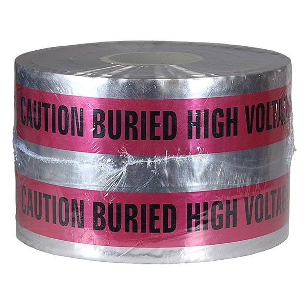 Dottie Detectable Warning Tape, Caution Buried High Voltage Line Below, Red, Foil Bonded Polyethylene - DU609