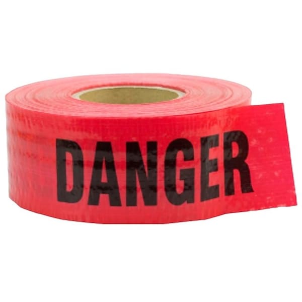 C.H. Hanson Reinforced Barricade Tape, 500 ft L, 3 in W, Red, Polyethylene - 16031