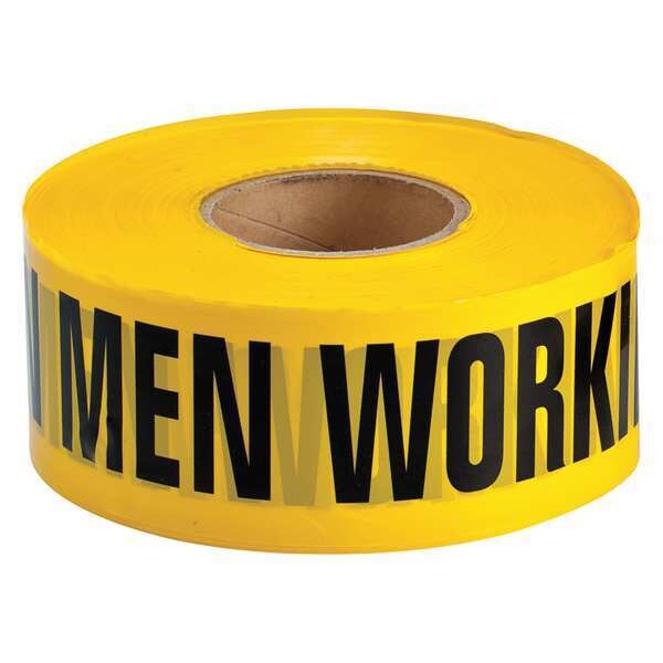 Zoro Select Barricade Tape, Caution Men Working, Yellow, 3 in Wide x 1,000 ft Length, Polyethylene, 3 mil - 91452