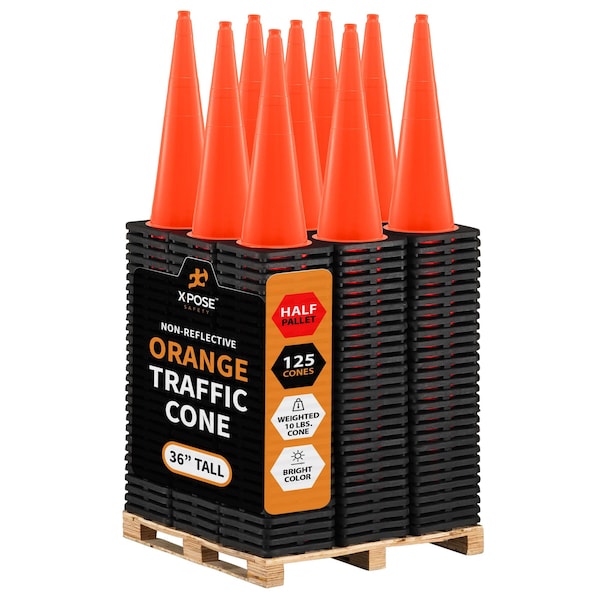 Xpose Safety Traffic Safety Cone, PVC, 36 in Height, 15 in Length, Orange - OTC36-HP125-X