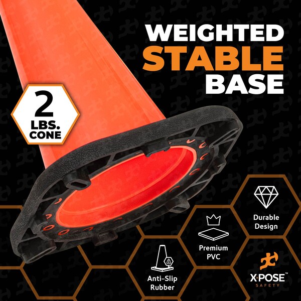 Xpose Safety Traffic Safety Cone, PVC, 12 in Height, 9 in Length, Orange - OTC12-FP880-X