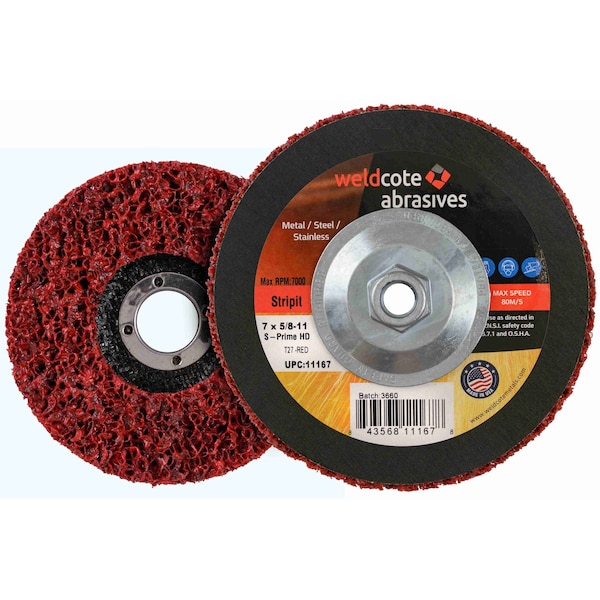 S-Prime STRIP IT Surface Conditioning Wheels for Right Angle Grinders, Red, 7in x 5/8-11, 10PK - 11167